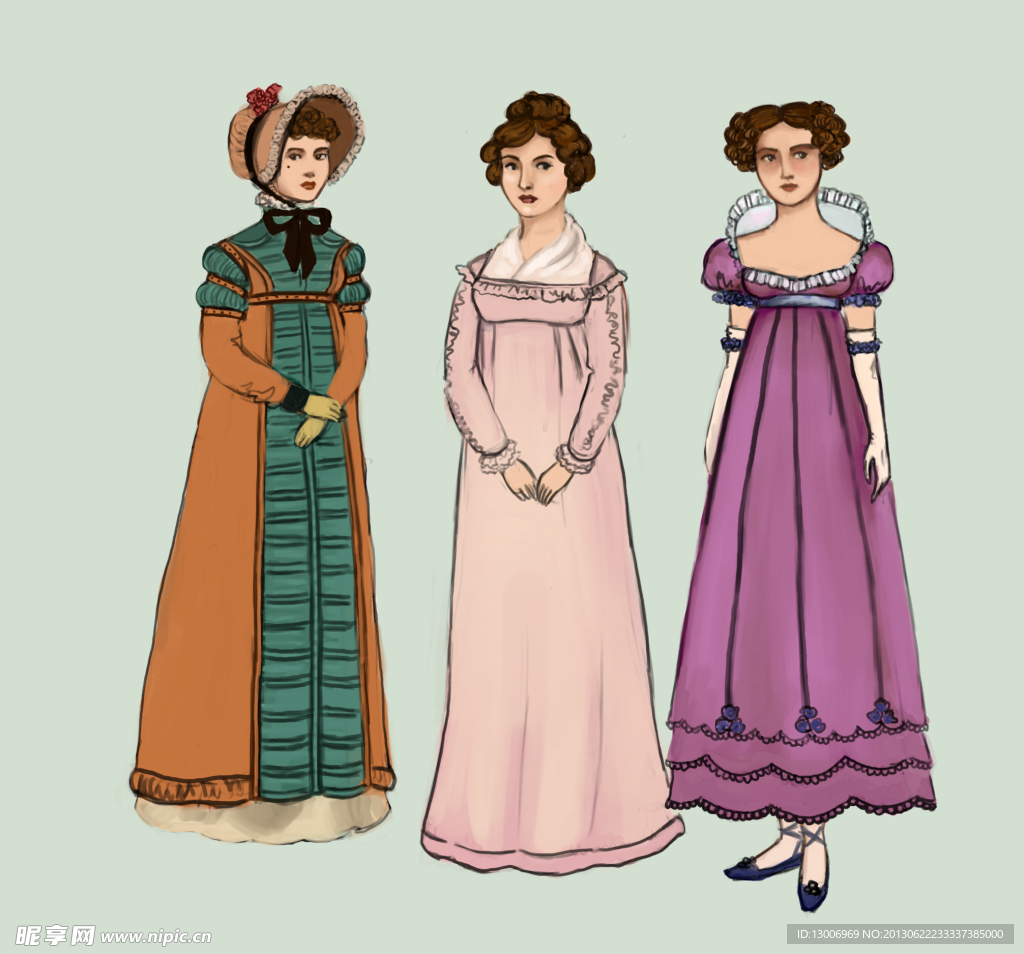 欧洲19世纪服饰插