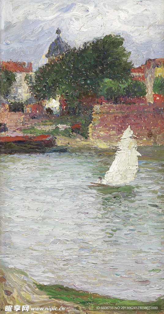 帆船油画