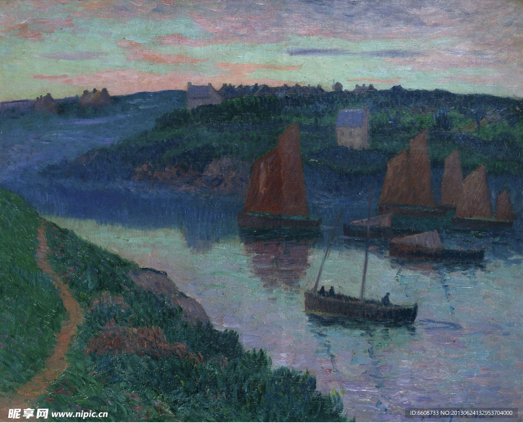 帆船油画