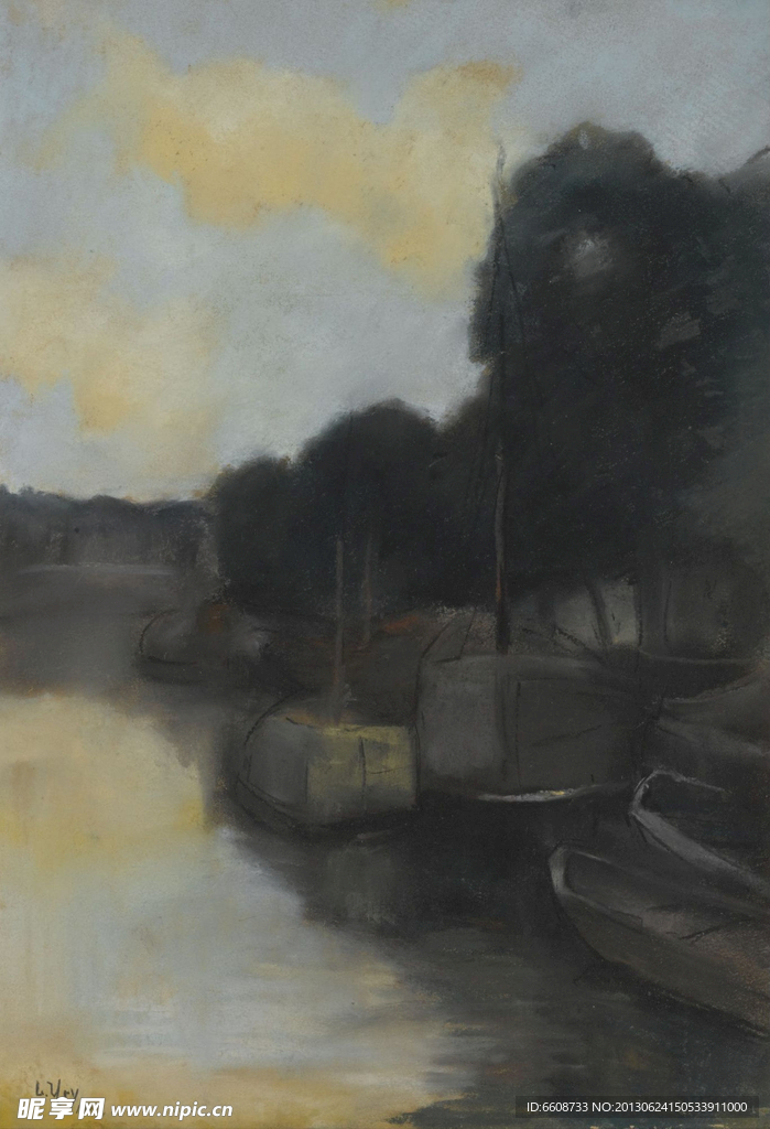 湖泊油画