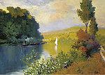 水岸风景油画