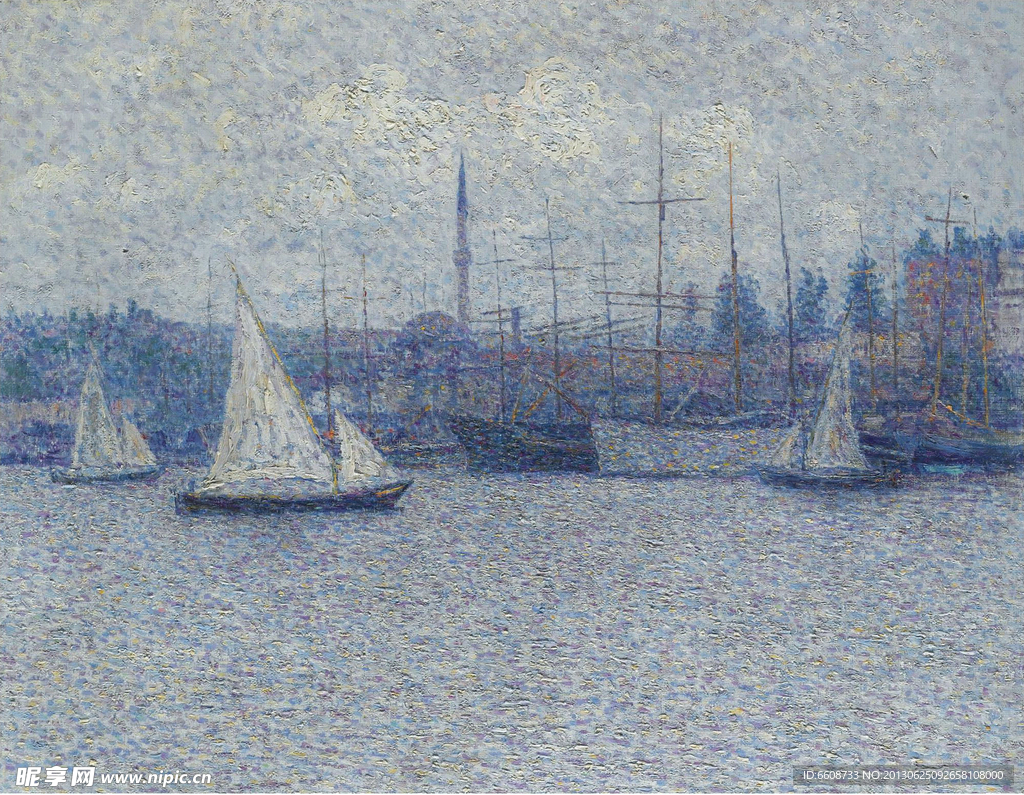 帆船油画