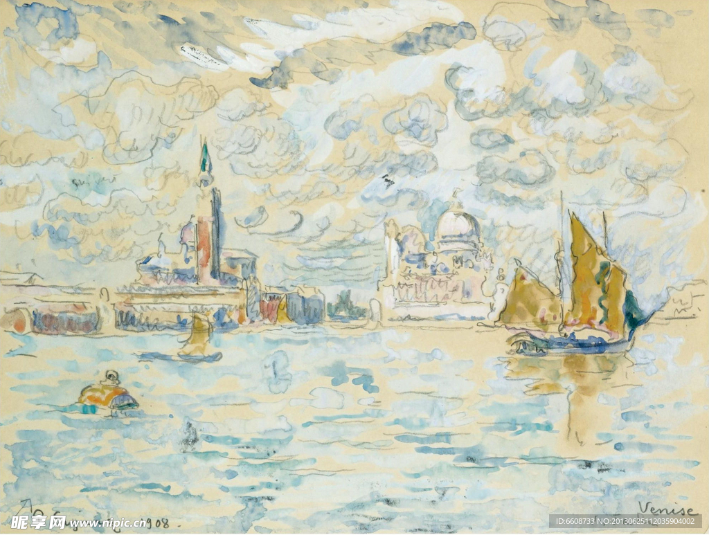 帆船油画