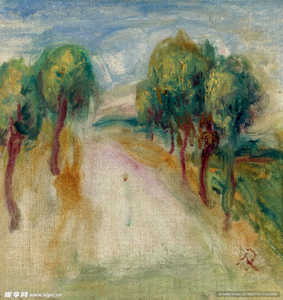绿树油画