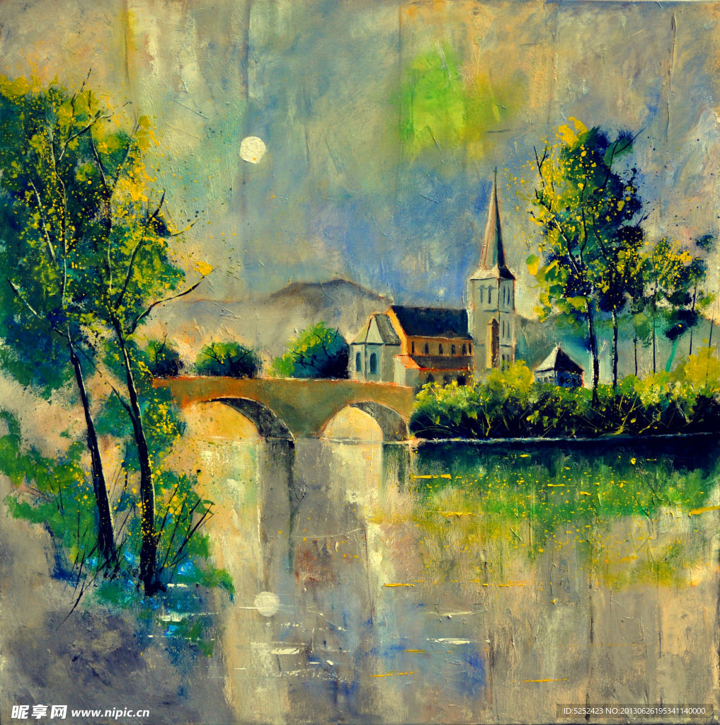 油画 小桥流水