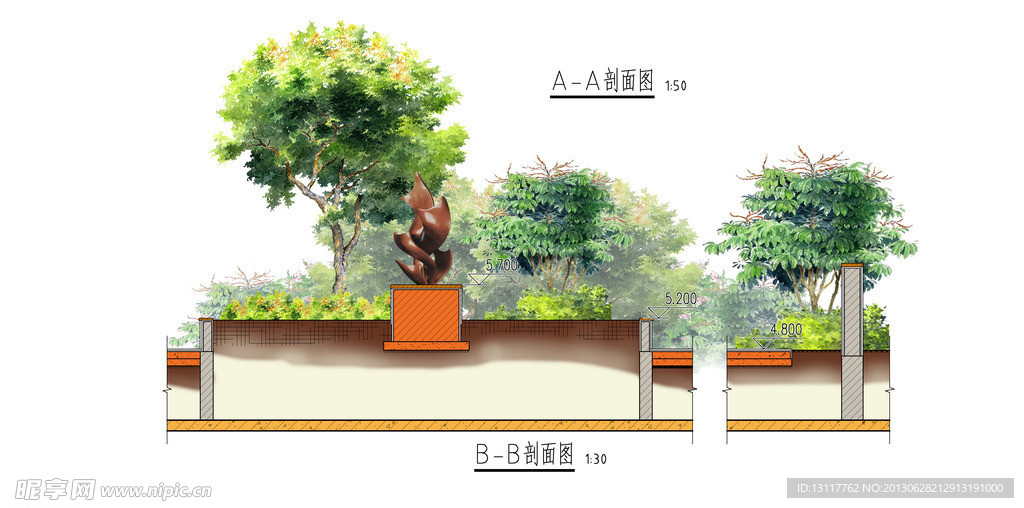 雕塑剖面图