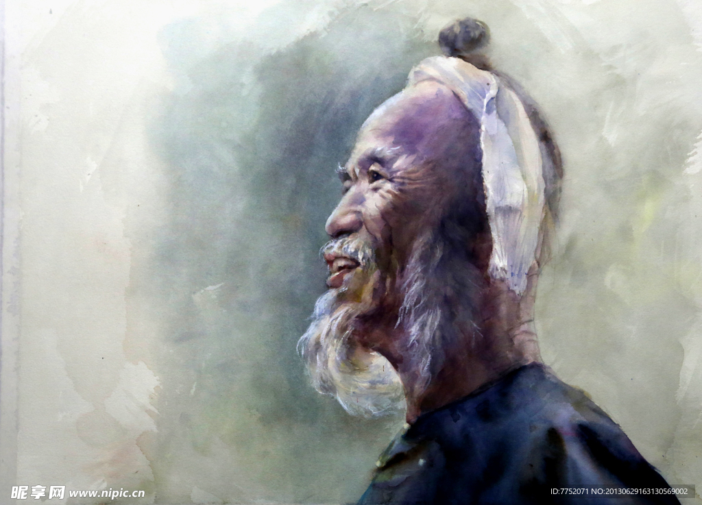 水彩画 苗族大爷