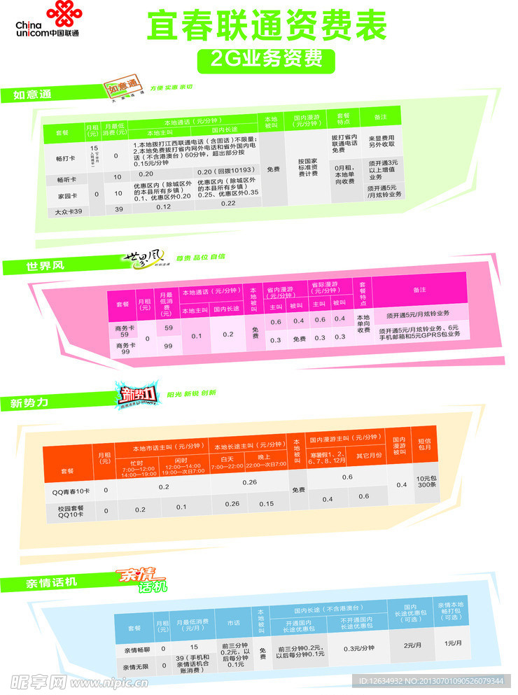 三折页宜春联通资费表