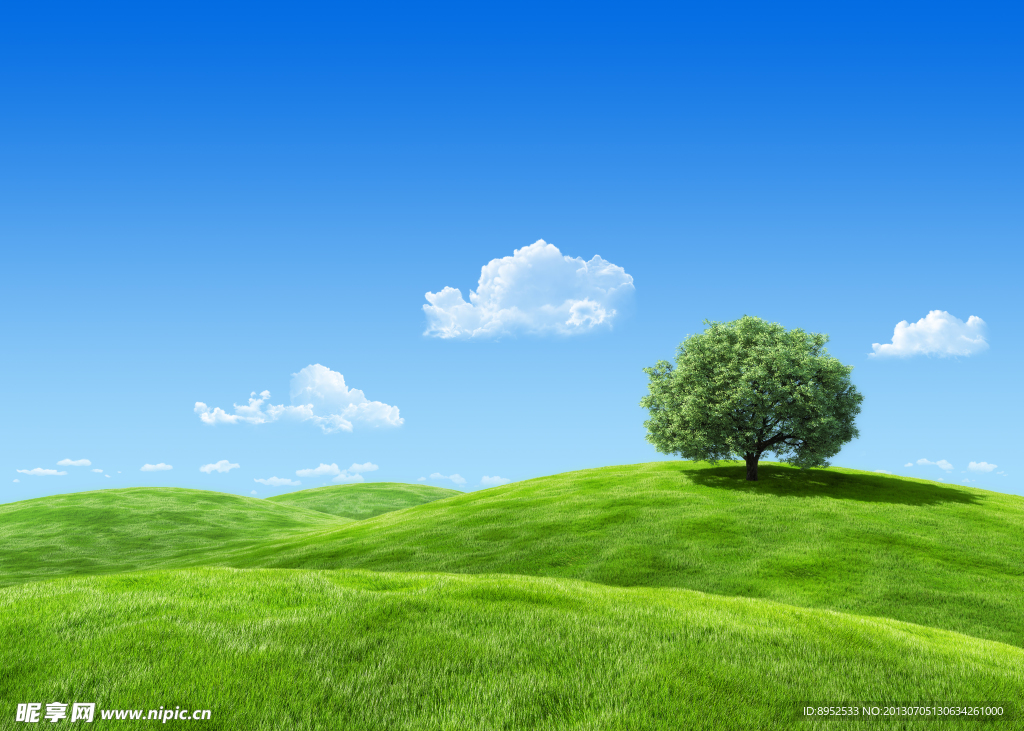蓝天草原绿树