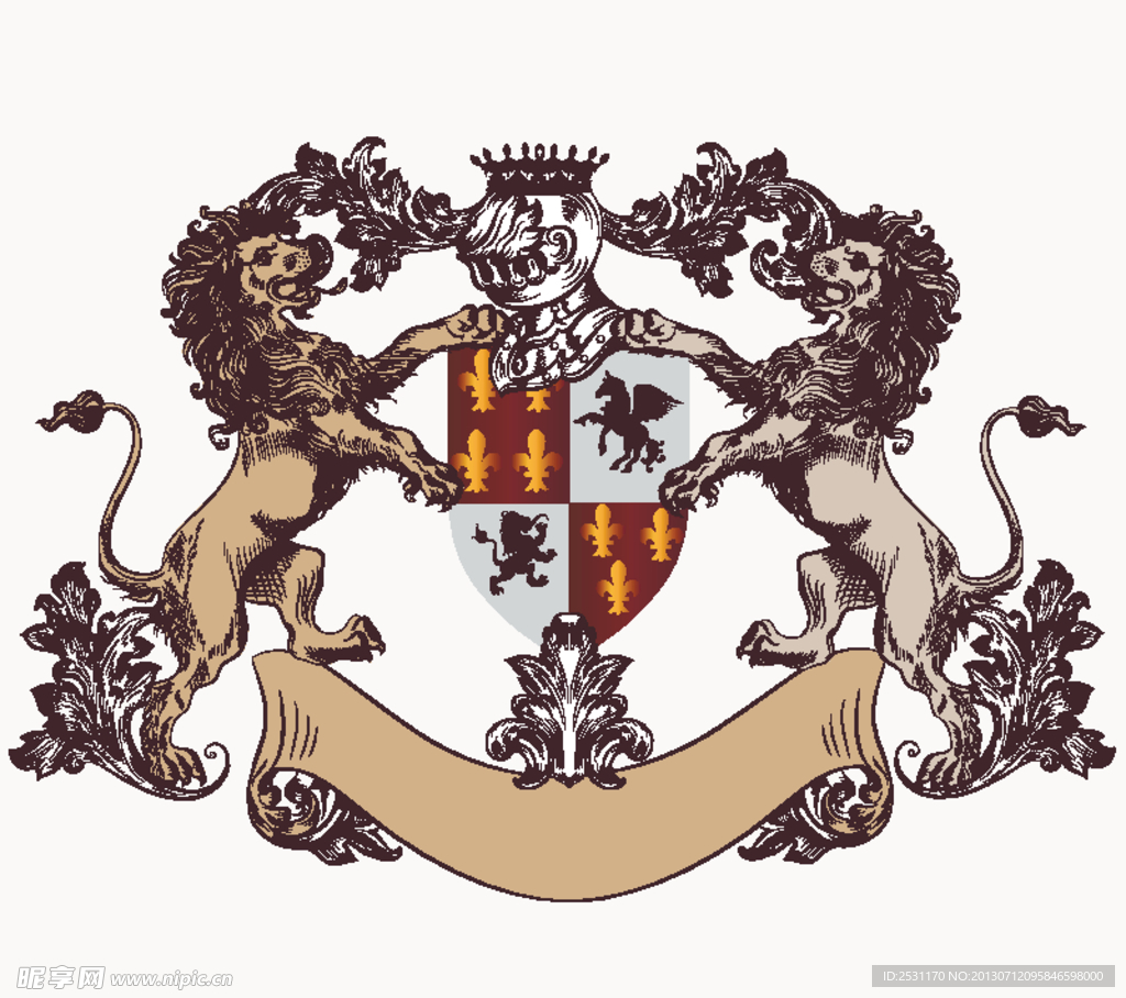 欧式花纹盾牌纹章狮子