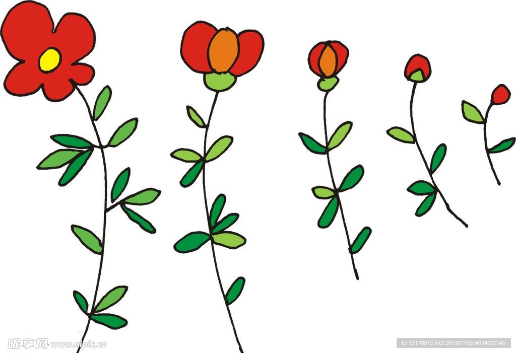 原创手绘矢量图小红花