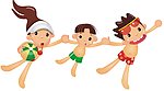 卡通 小孩 游泳