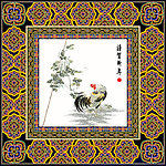 花纹边框国画鸡