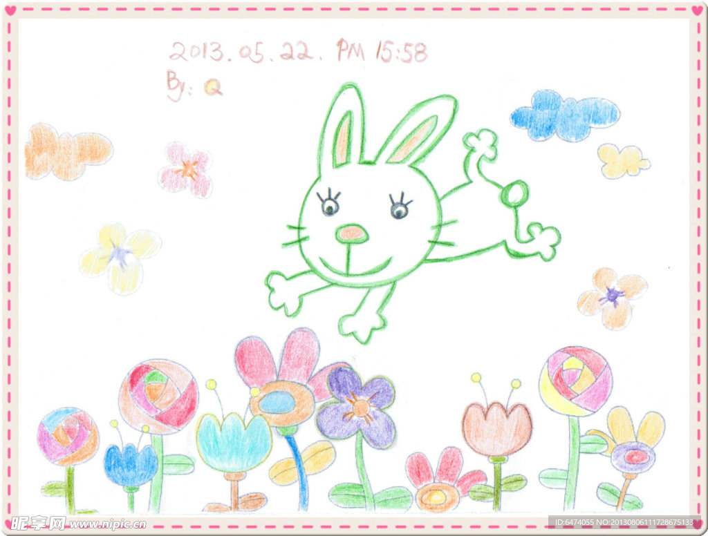 手绘兔子花朵