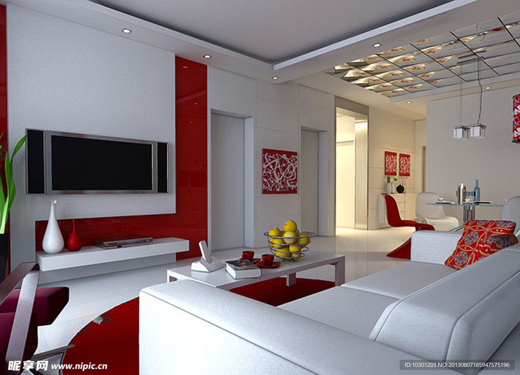 红白个性客厅模型