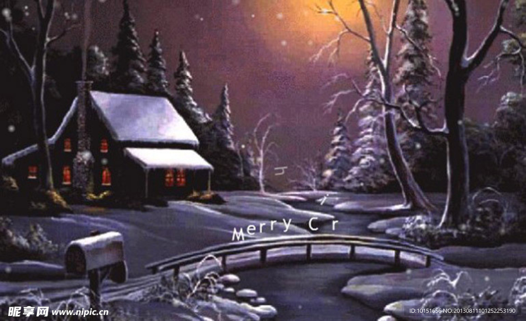 圣诞节飘落的雪花村庄