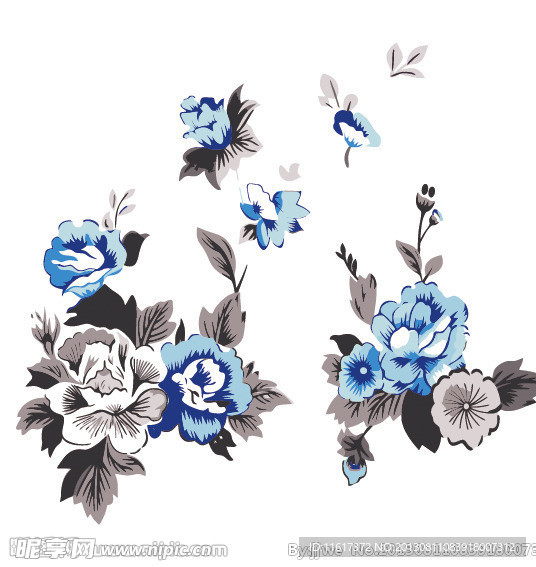 蓝色玫瑰花纹