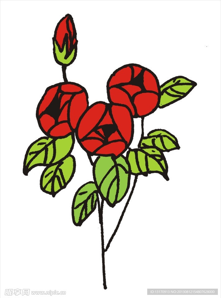 原创手绘矢量图红玫瑰
