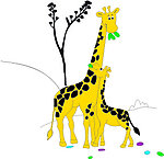 长颈鹿母子彩色图