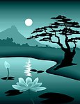 荷花青松图