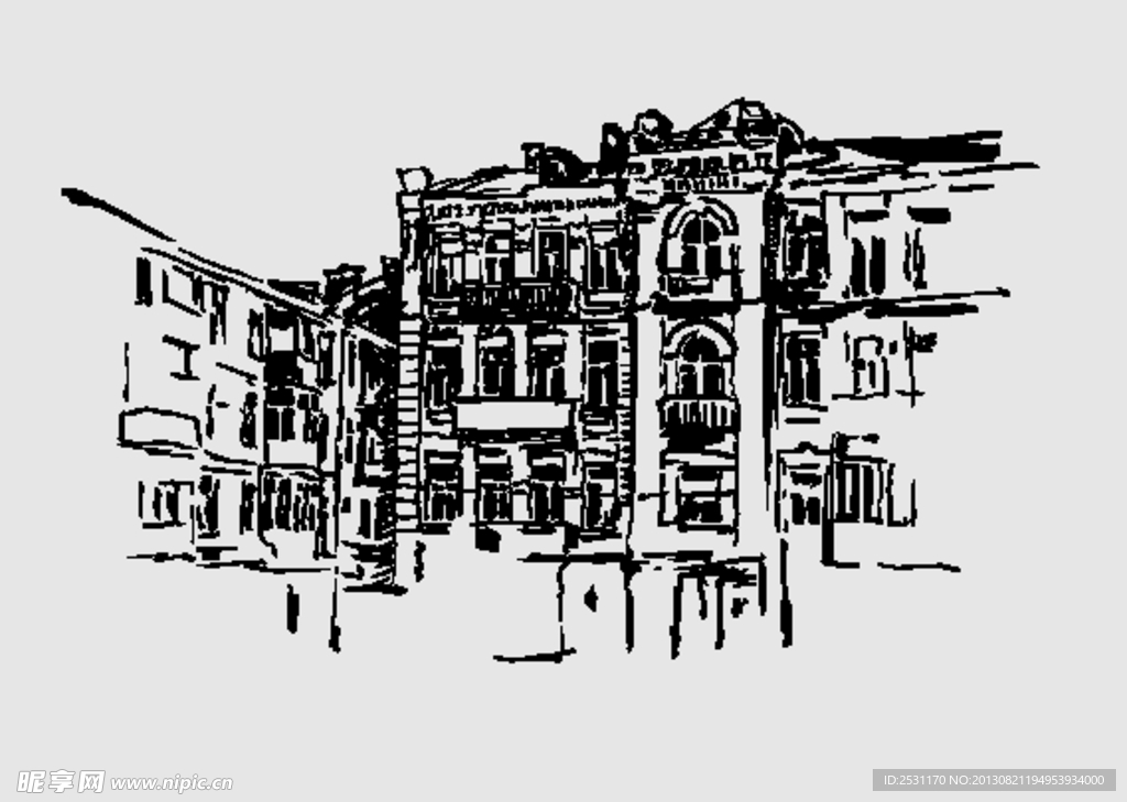 素描城市建筑