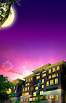 别墅园林夜景中秋