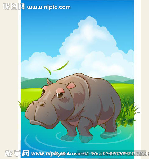 可爱动物绿色河马