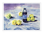 原创水彩画苹果和可乐
