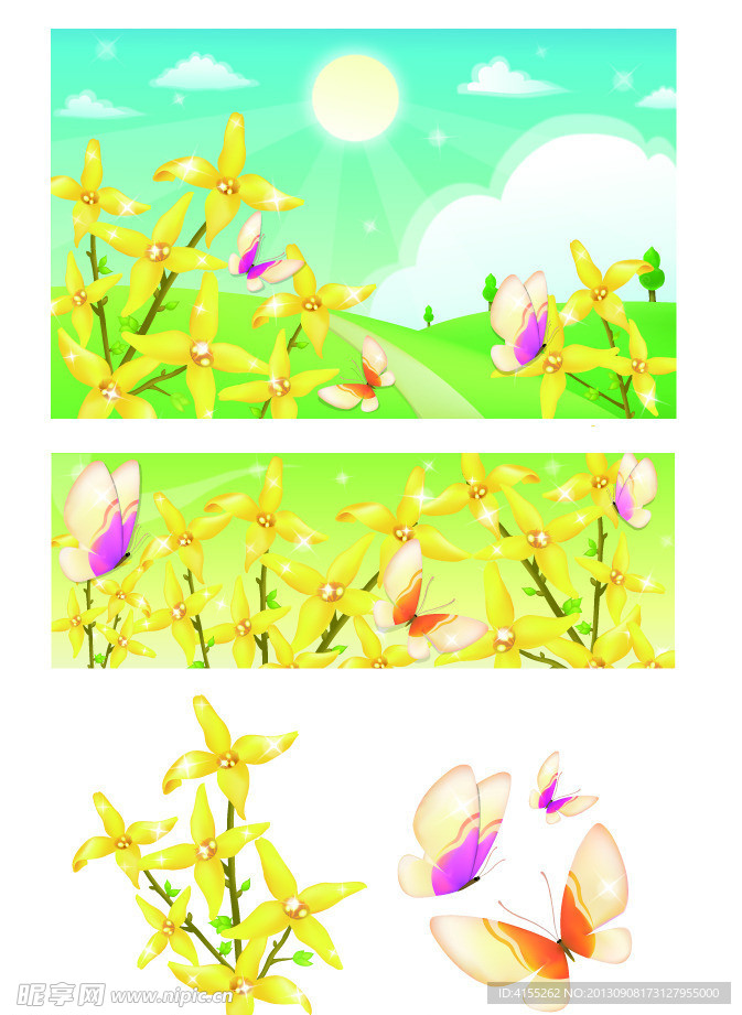 田园风光矢量梦幻背景