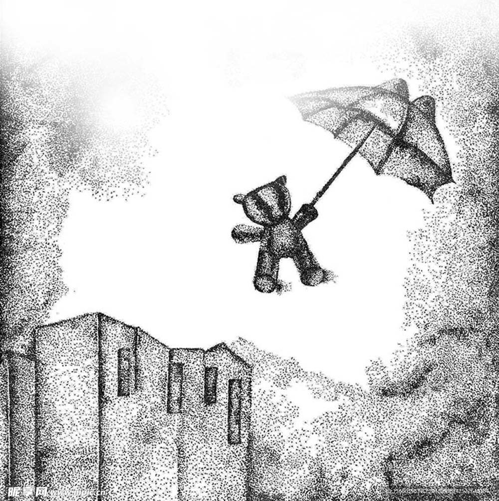 黑白插画 小熊
