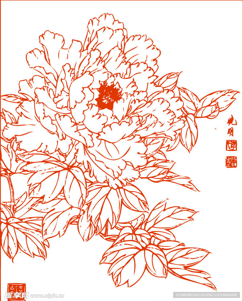 白描牡丹