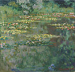 绿色水池花池莫奈油画