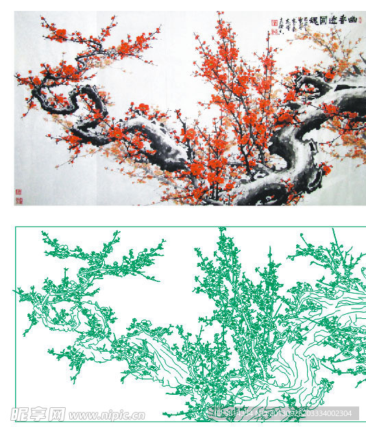 艺术玻璃 梅花 国画