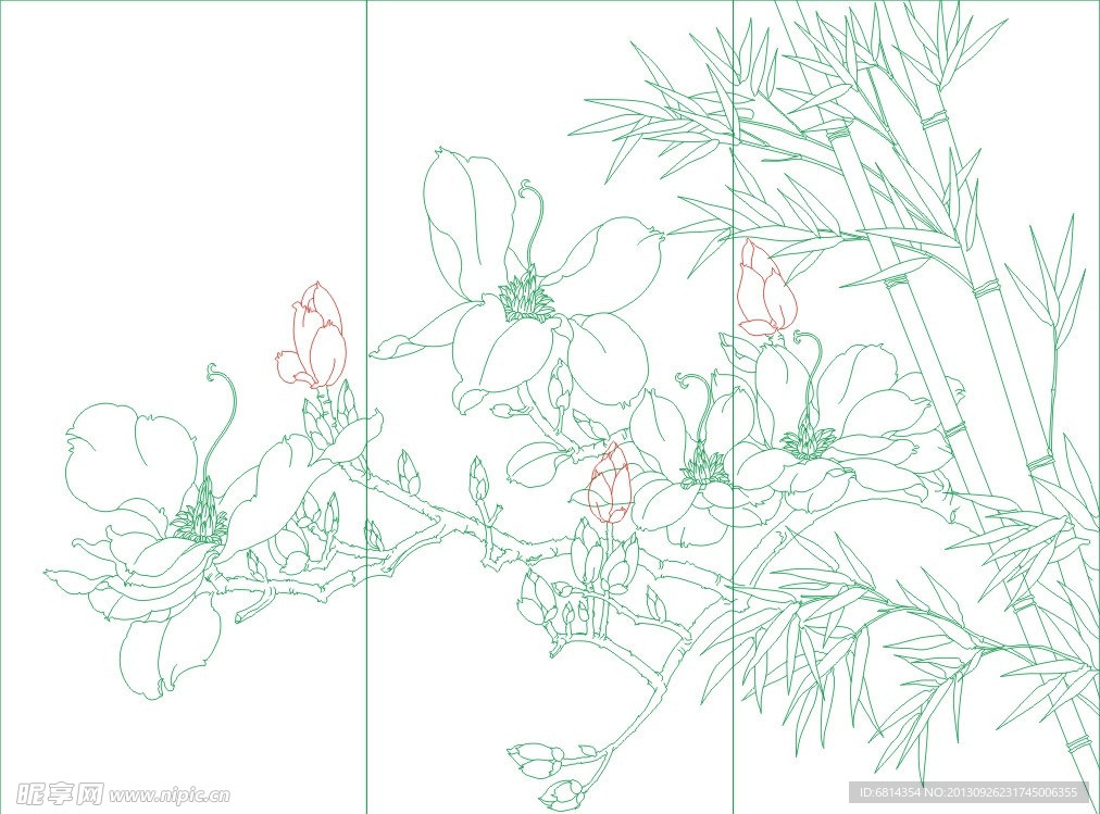 玉兰花 竹 艺术玻璃