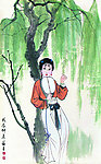 柳荫仕女