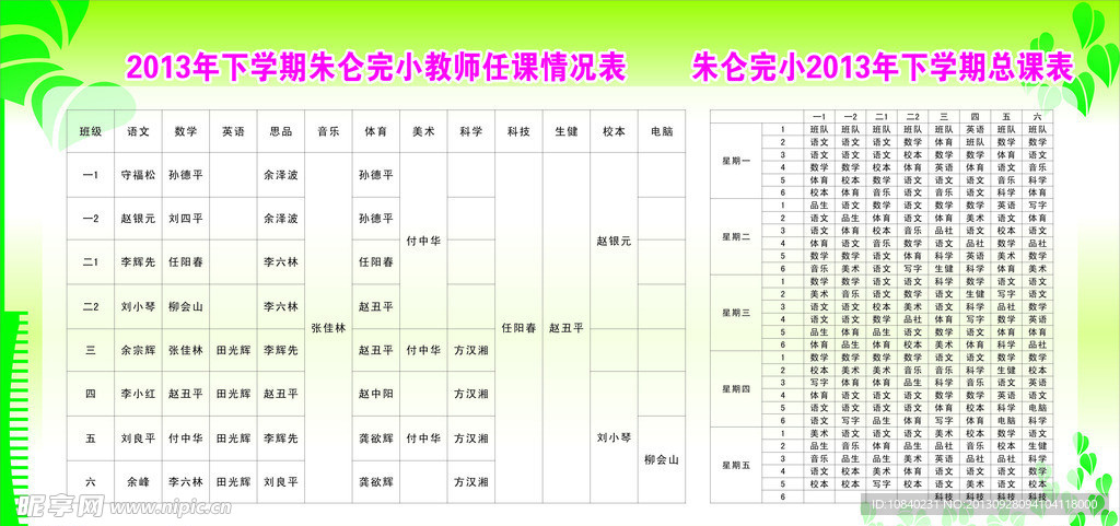 任课情况表