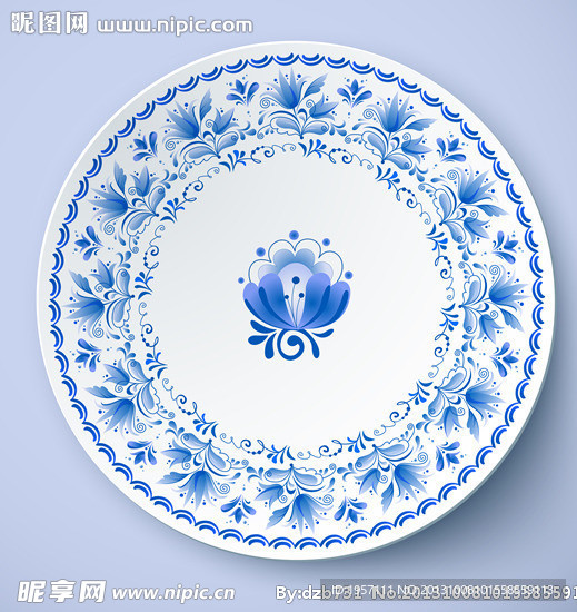青花瓷盘 矢量