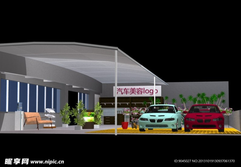 汽车美容店3D效果图