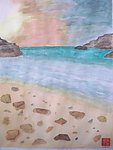 大海 水粉画 海边