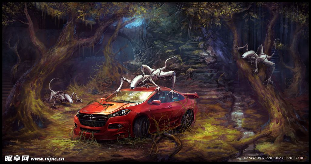 手绘跑车