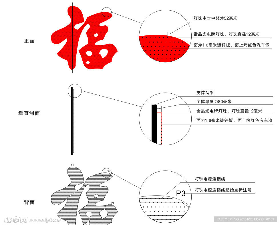 穿孔字制作示意图