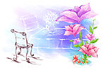 餐桌椅子花朵手绘插画