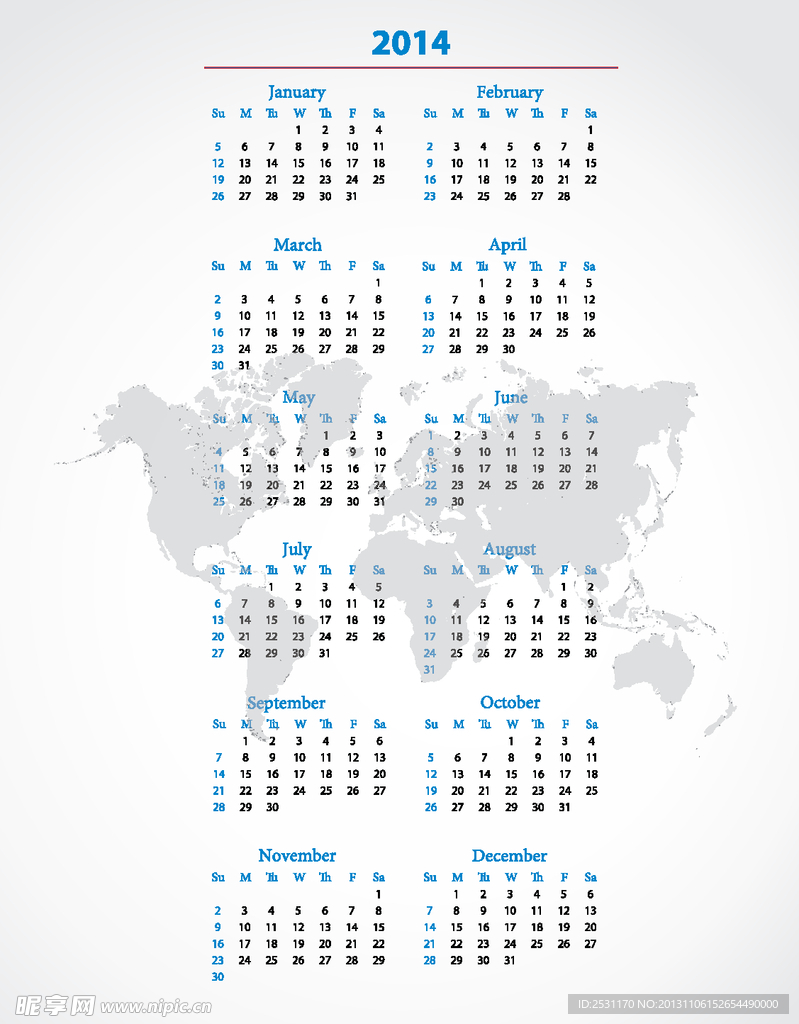 2014年日历