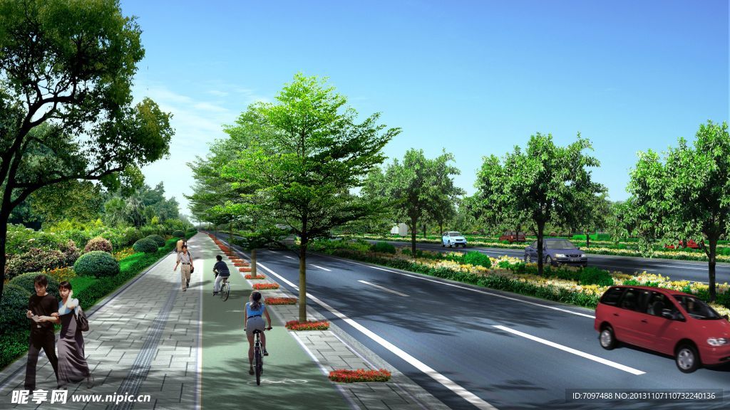 道路人行道铺砖效果图