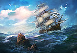手绘海景