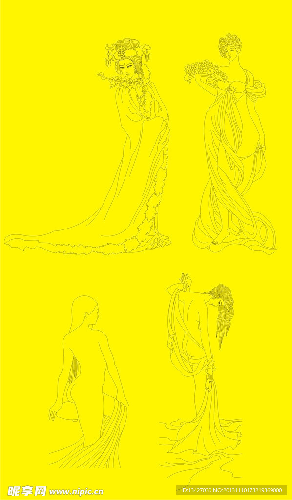 线描女图