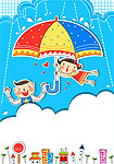 抓着雨伞飞翔的小女孩