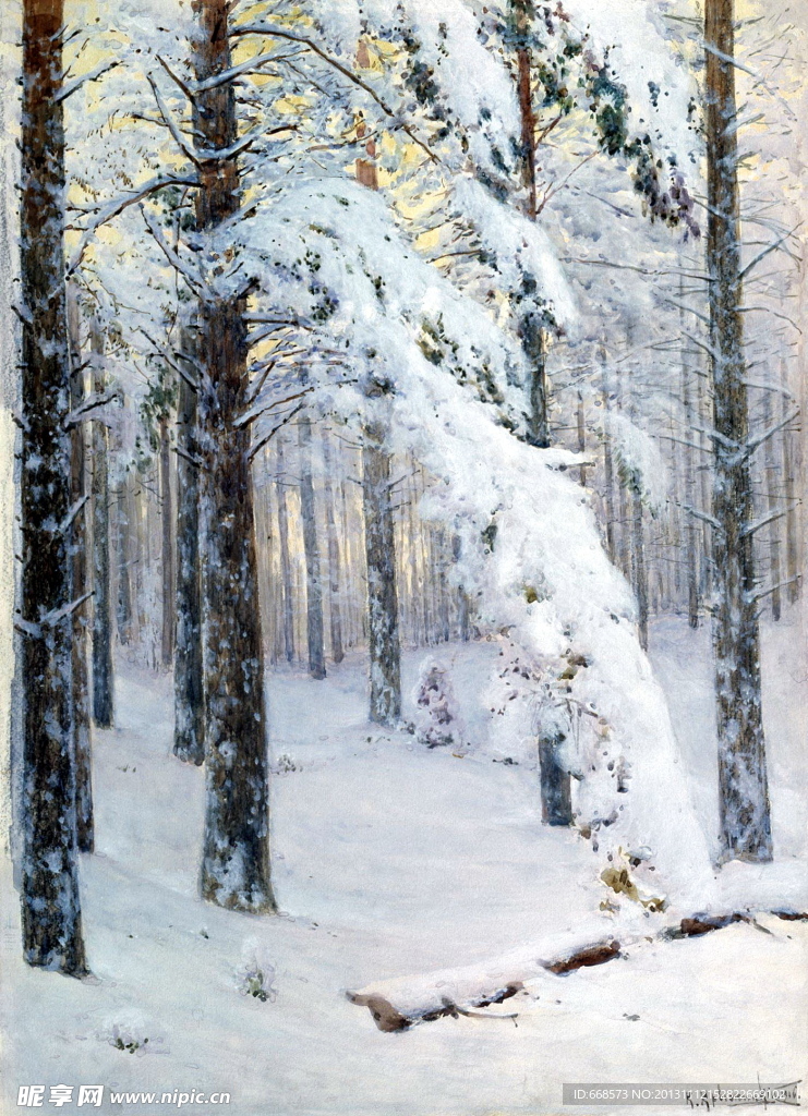 雪景油画设计素材