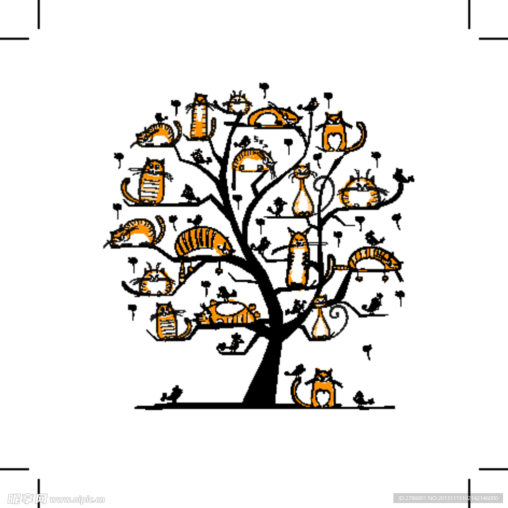 可爱的卡通小猫 树木
