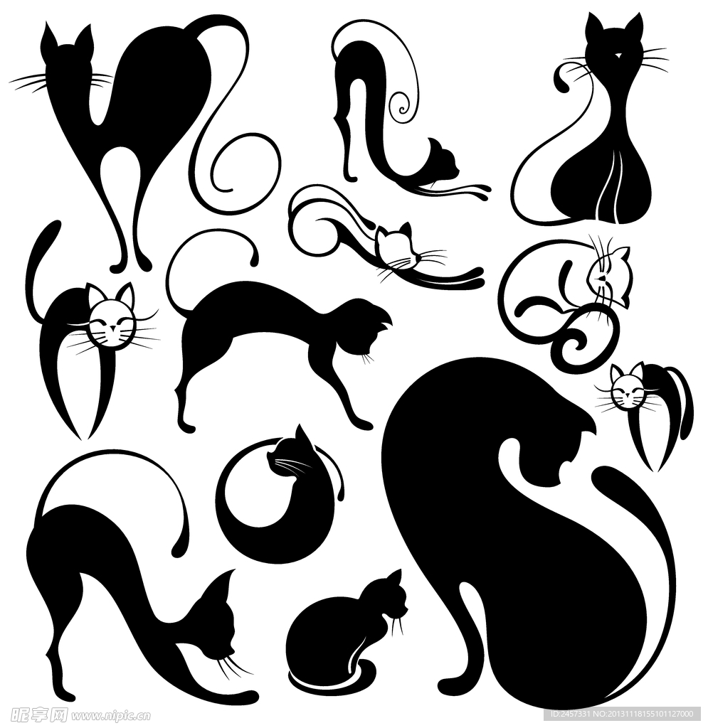手绘线条猫